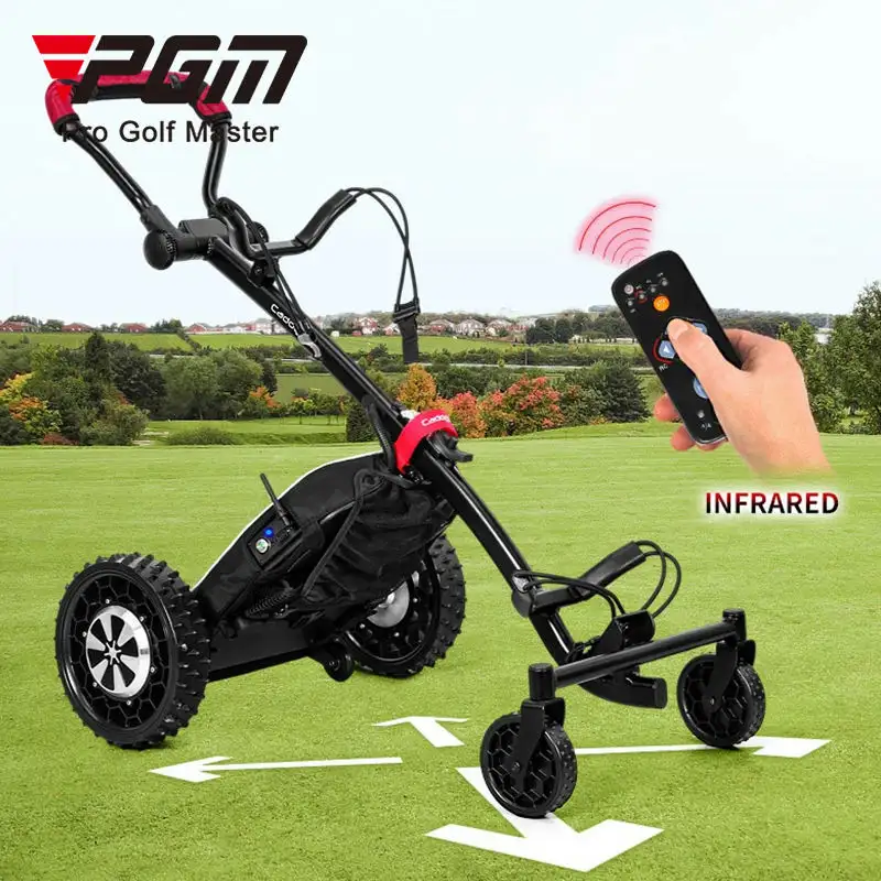 Xe đẩy gôn tự động thông minh PGM QC008 điều khiển từ xa bằng điện tích hợp tính năng theo dõi người chơi